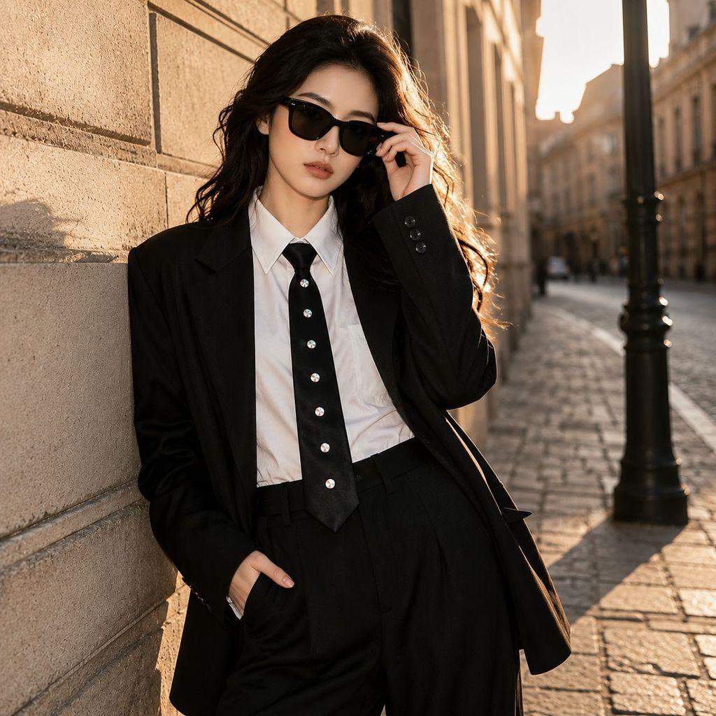 Luxurious Ladies Rhinestone Tie With Arrow Shape For Fashionable Office Wear