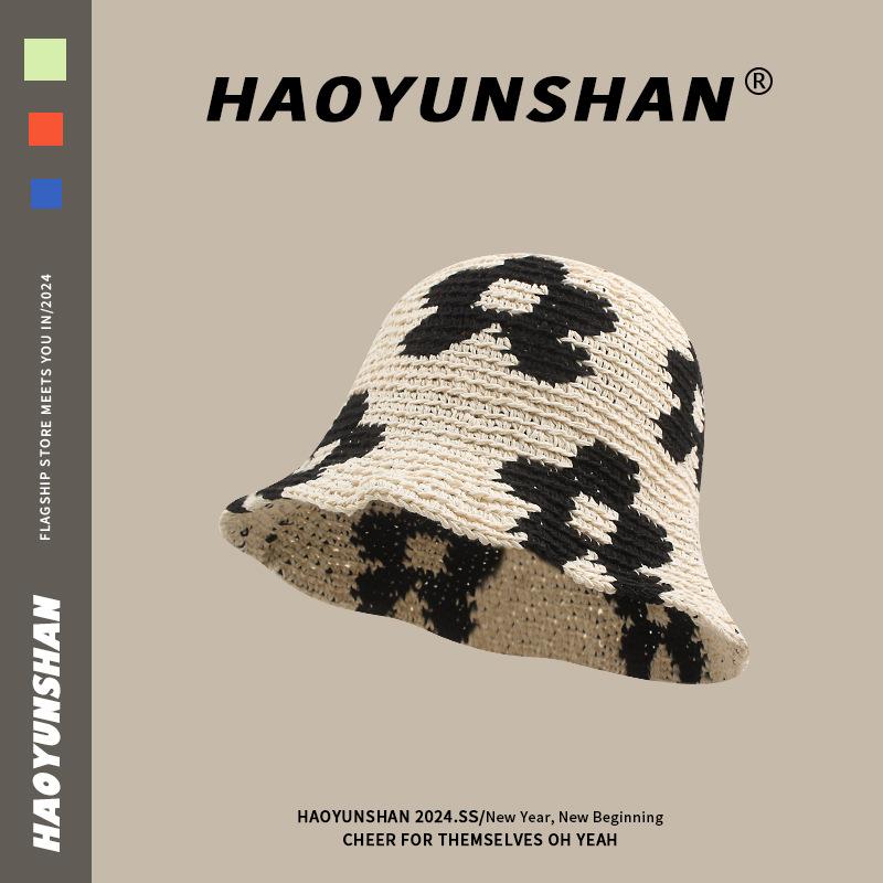 Нишевая дизайнерская вязаная панама-рыбака ручной работы Хёны для женщин, летняя/весенняя пляжная панама-ведро от солнца, вязаная панама-ведро M（56-58cm） бежевый