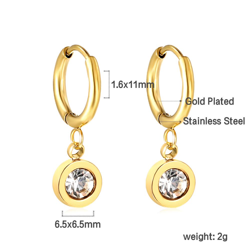 Stainless Steel Jewelry Earrings for Girls Fashion Round White Zircon Earrings Gold-Plated Personality Gifting золотой