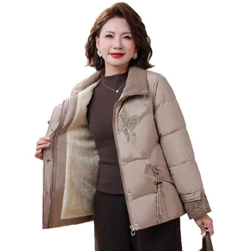 Casual Short Padded Jacket Winter Middle-aged and Old Women's Clothing Versatile Disc Buckle Velvet Padded Jacket Large Size Mother Clothing