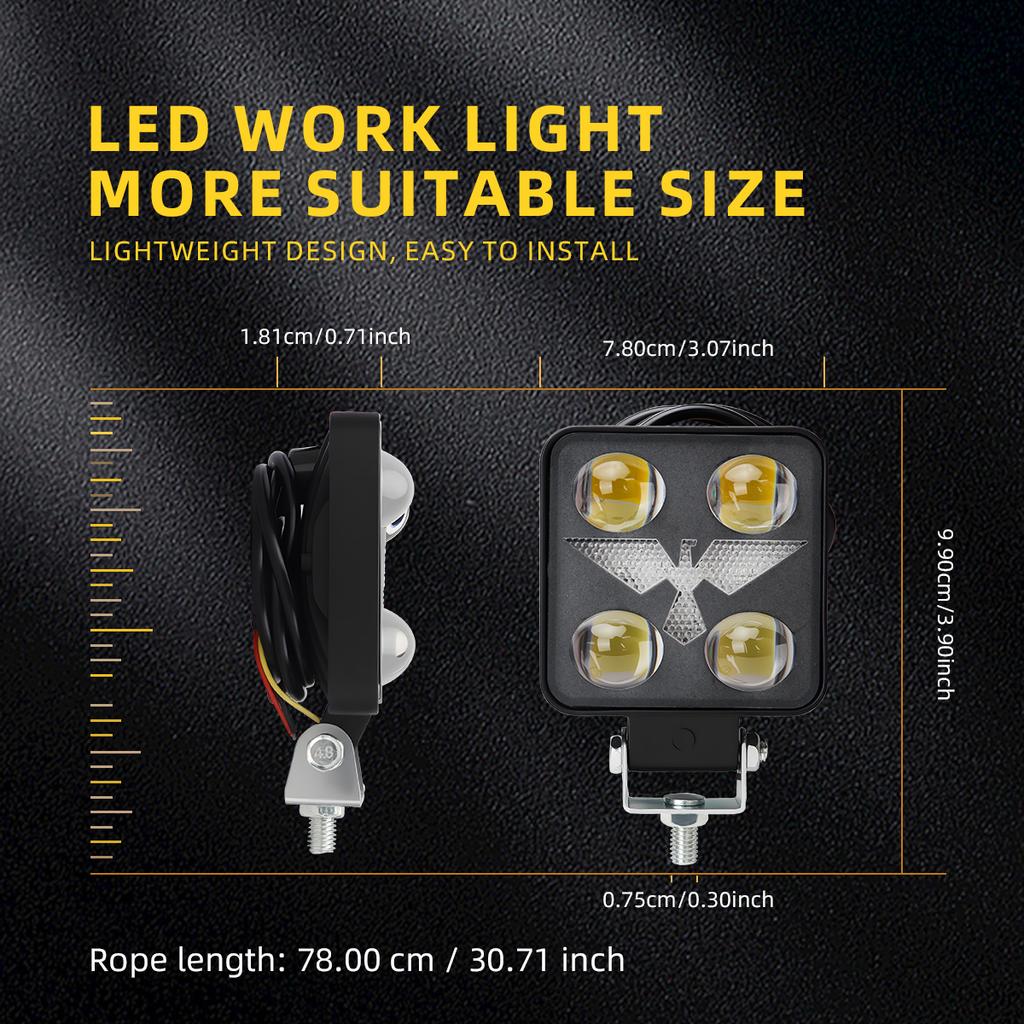 LED Work Light 30W Car Headlight Spotlight Dual Color Flash 12V 24V DRL Daytime Driving Light for Truck Off-road SUV UTV ATV