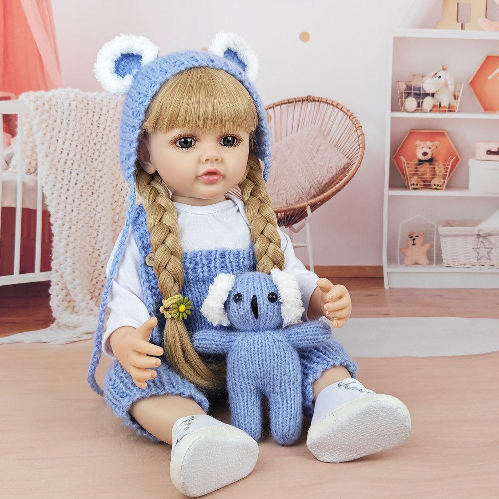 Realistic 55cm 22inch Soft Silicone Reborn Baby Doll With Clothes Magnetic Pacifier Feeding Bottle Set Handmade Girl Birthday Gift
