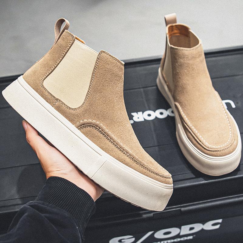 Mode Herrenmode Bühne Punk Kleid Chelsea Boots Tide Kuhveloursleder Flats Schuhe Cowboy Stiefelette gutaussehend Plateau Botas Hombre