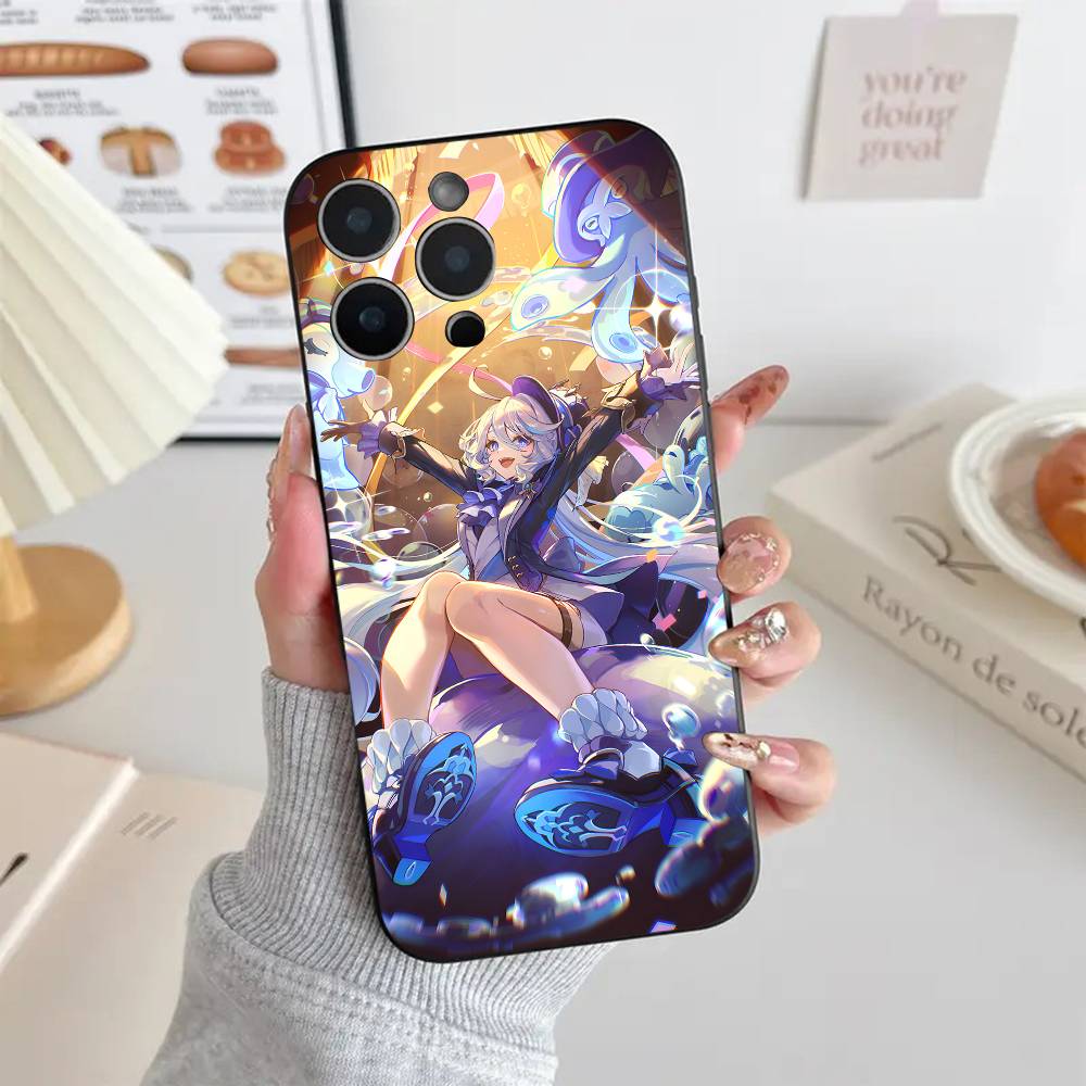 Game Genshin Impact Furina Phone Case Black Silicone Soft Shell For IPhone 17 16 15 14 13 12 11 Air Pro Max Plus Hot Sale