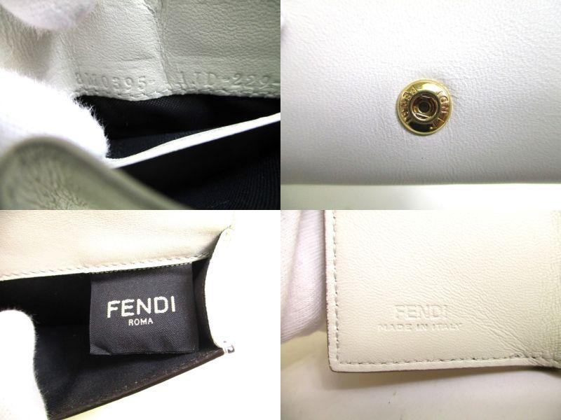 Authentic FENDI White Leather Baguette Micro Trifold Wallet Compact Wallet #9932  Refurbished