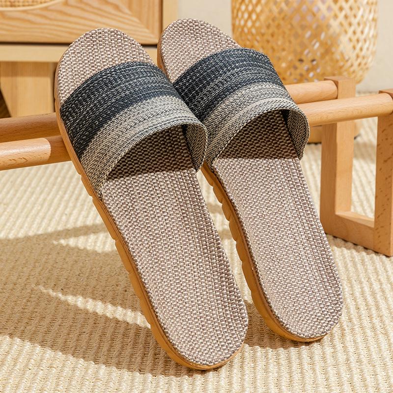 Linen slippers household thick bottom straw summer men and women cool slippers home indoor non-slip and non-smelly feet