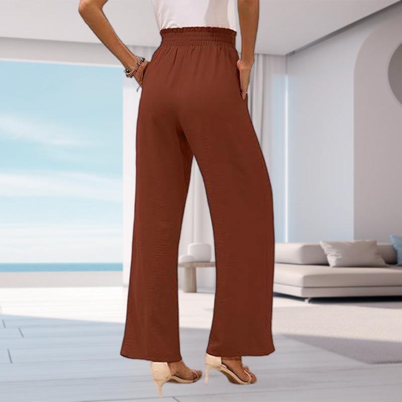 

2026 Spring/Summer Women s High Waist Wide Leg Pants with Pockets - Solid Color XXL коричневый