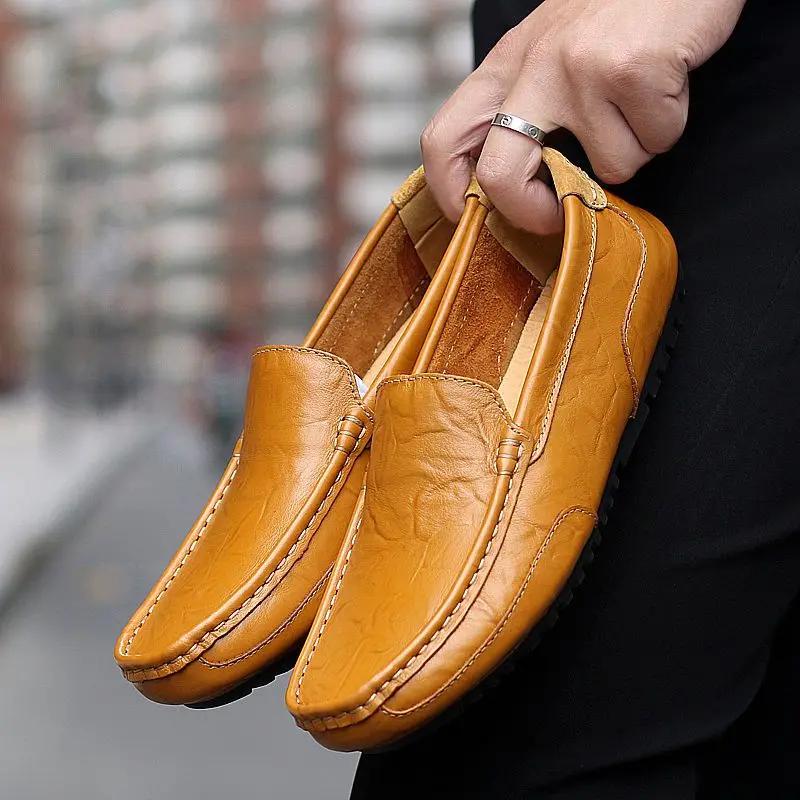 Fashion Round Toe Slip-on Low-Top Men's Leather Shoes Pu Size 47 Price Fashion 2025 Adults Trend Legitimate Social Sale Male Casual Shoe