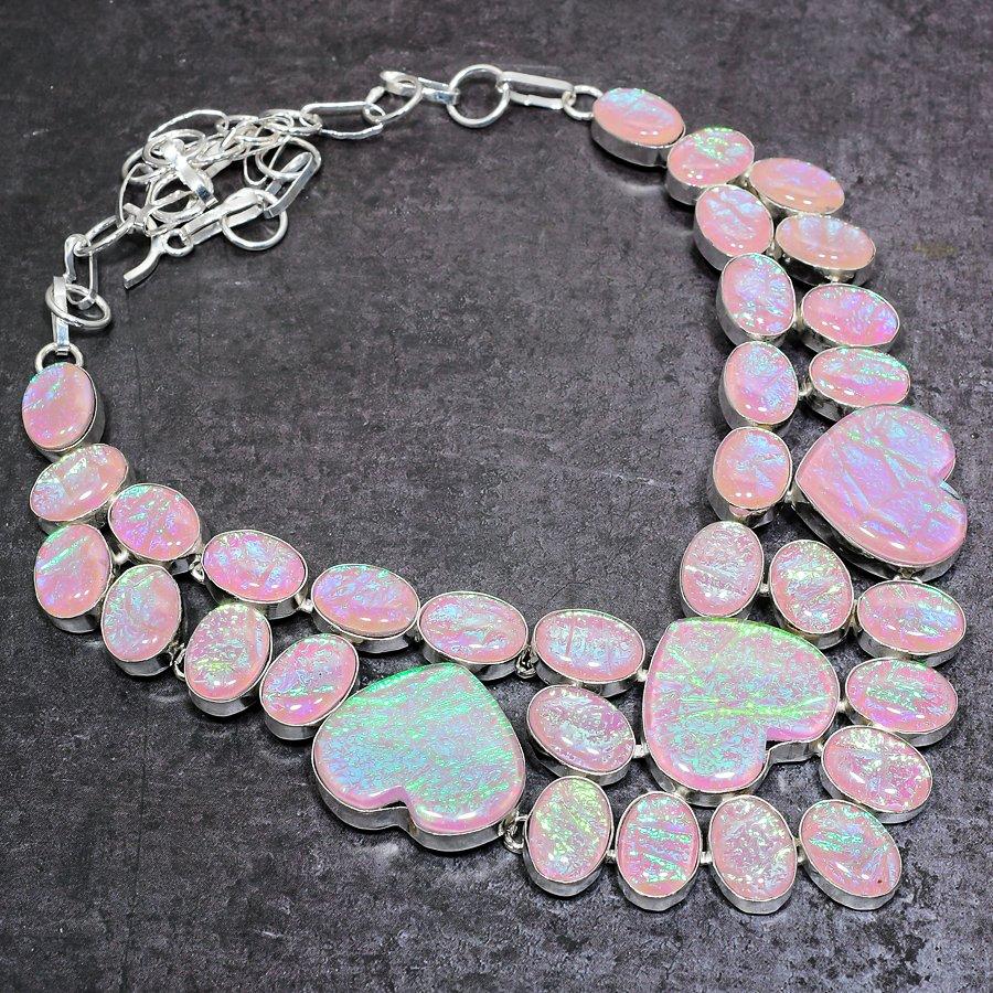 Pink Triplet Opal Handmade 925 Sterling Silver Jewelry Necklace 18" F6U64