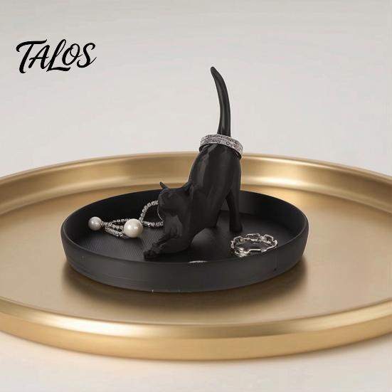 Black And White Tray 3D Printed Cat Jewelry Tray, Desktop Organizer for Rings Small Earrings, Cute Kitten Decorative Storage Dish Home Vanity