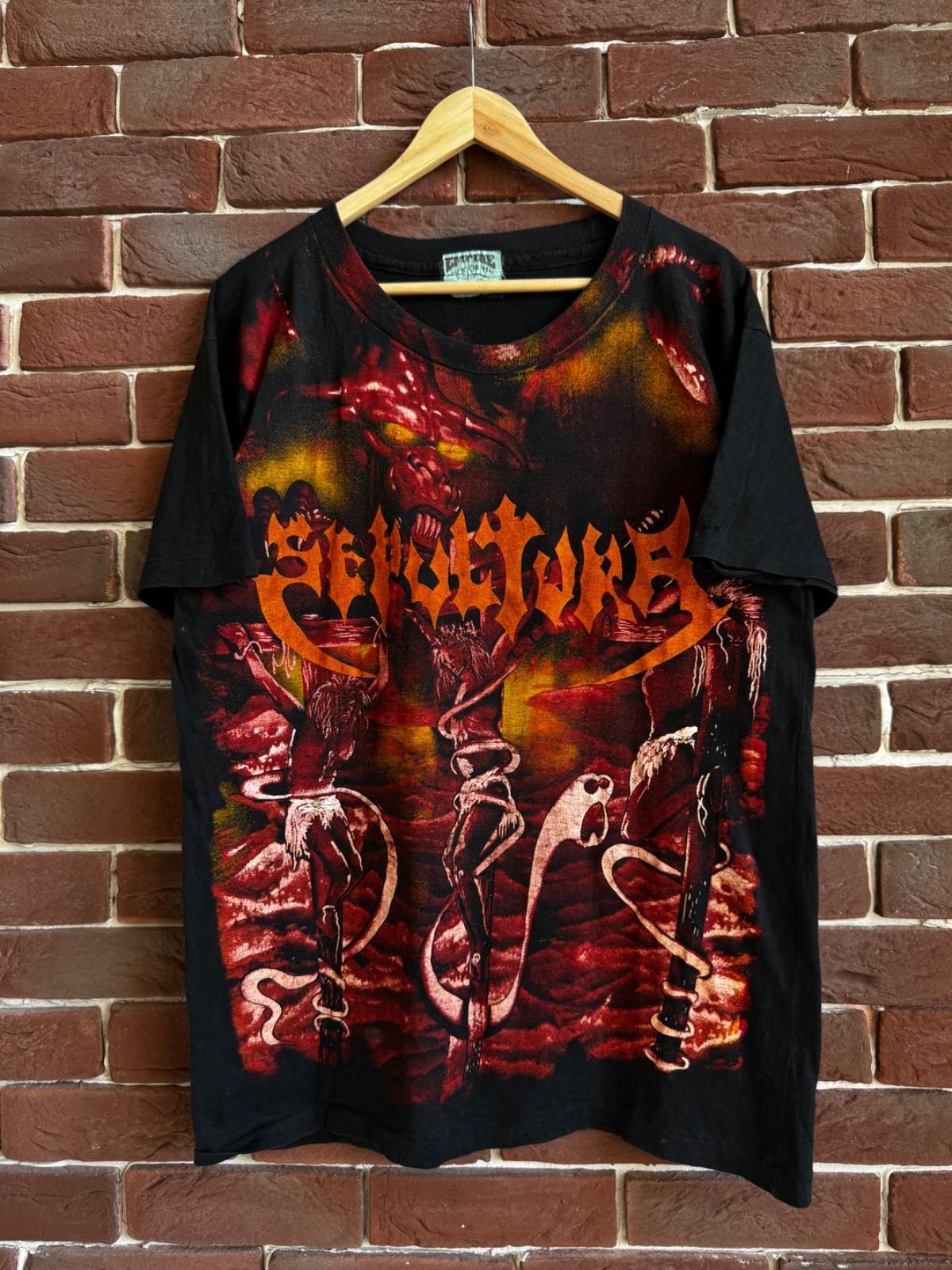 Rare Vintage 90s Sepultura All Print Metal Band Tee Grail xl black Unisex T-Shirt L