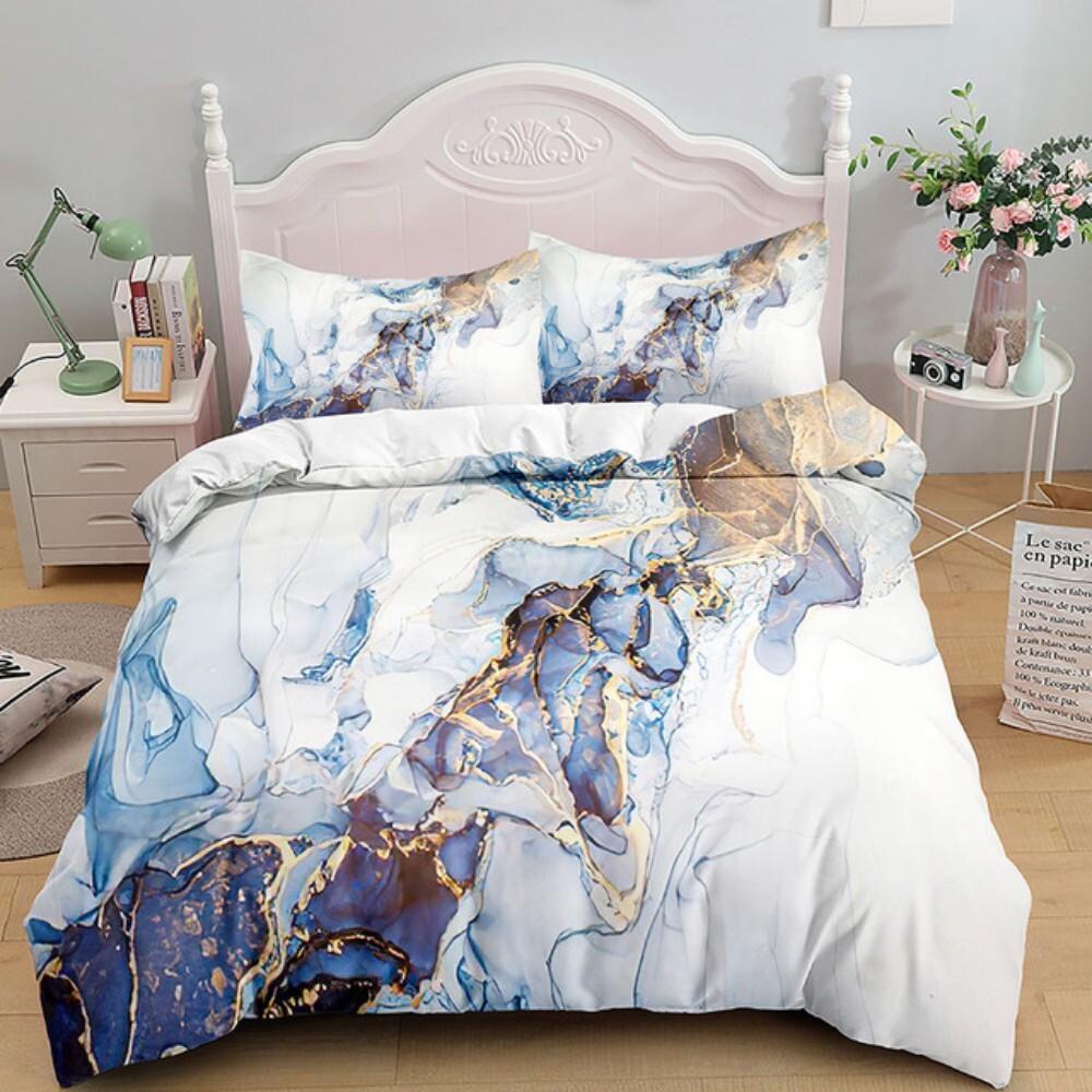 Luxury Black Marble Bedding Set 3D Duvet Cover Set Single Double Twin King Size Teens Adults Bedclothes Soft Polyester Bed Linen
