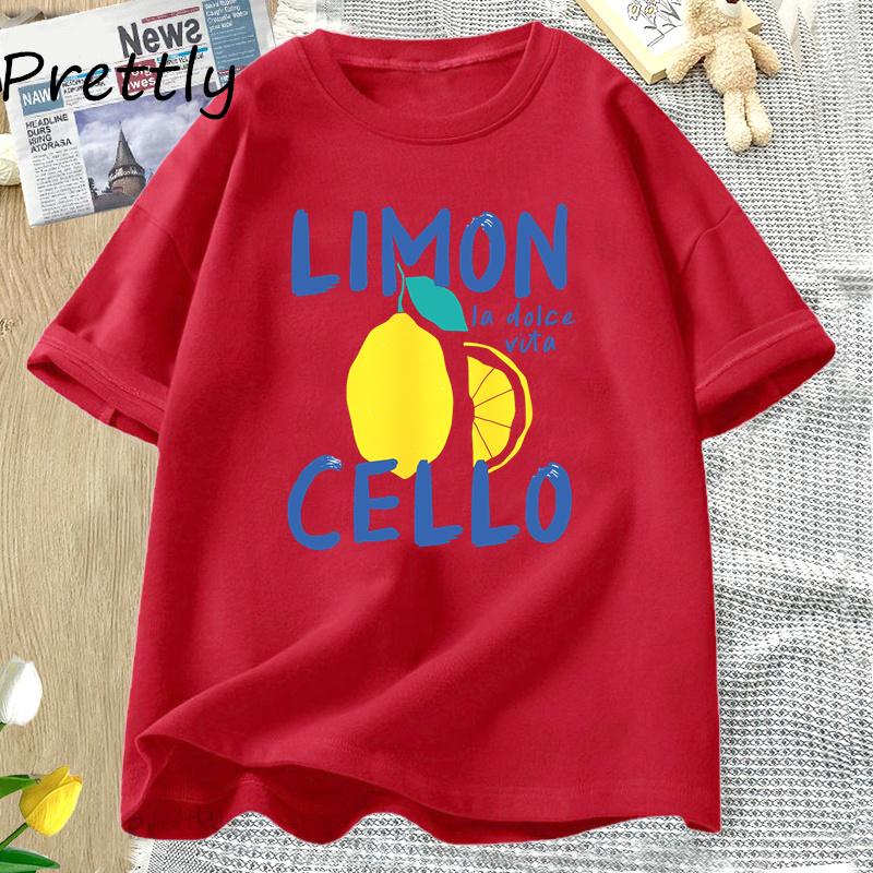 Lemon Print Women T Shirt Summer Vacation T-Shirt Retro Graphic Tee Cotton Short Sleeve Vintage Clothes