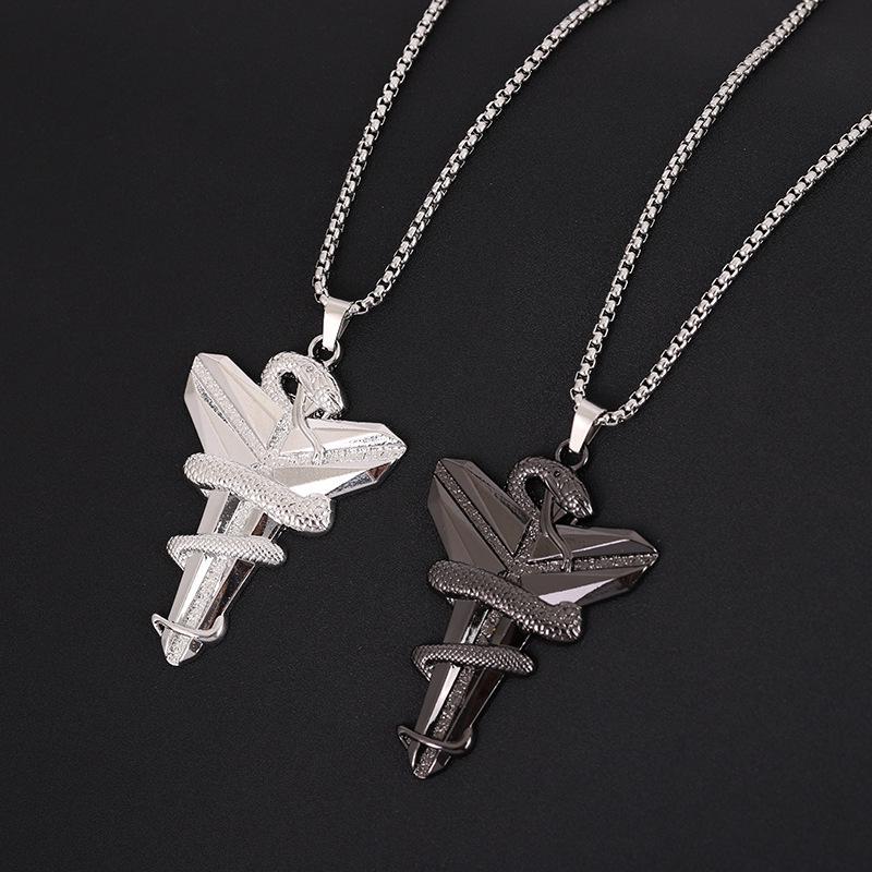 Black Mamba Viper Cross Pendant Necklace for Basketball Fans - Unisex Titanium Steel Hip-Hop Jewelry