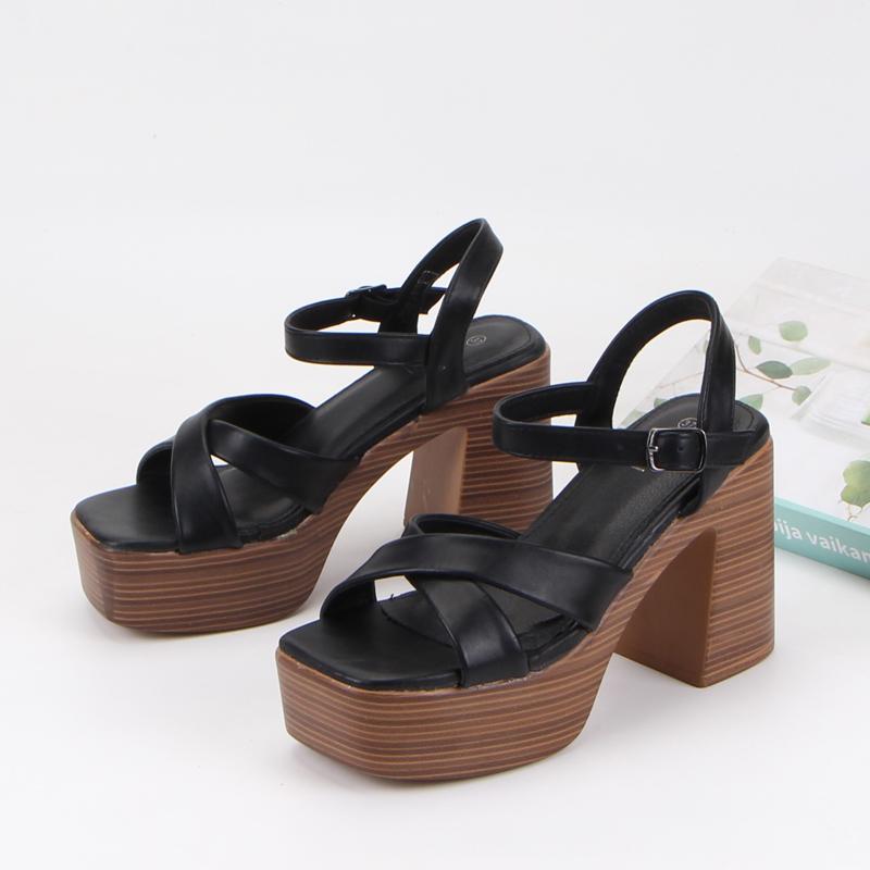 Fashion Black Platform Sandals 2025 Summer High Heels Female Shoe Open Toe Cross Espadrilles High-heeled Girls Fashion Block Peep Rome P