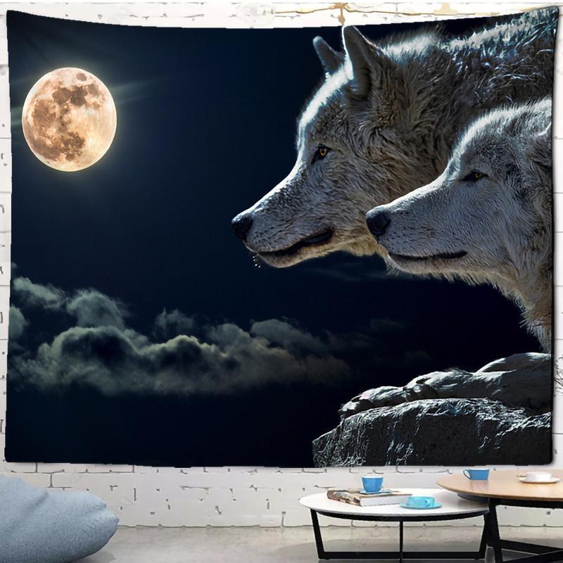 Fantasy Wolf Tapestry Wall Hanging Animal Aesthetic Room Decoration Bohemian Psychedelic Mandala Home Dormitory Wall Decoration
