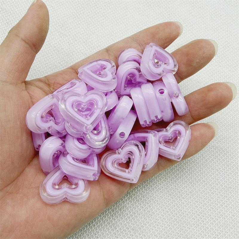 10pcs 20x23mmTransparent Hollow Out Heart-shaped Have Hole Bead Acrylic Straight Hole Bead DIY Mobile Phone Chain Accessory