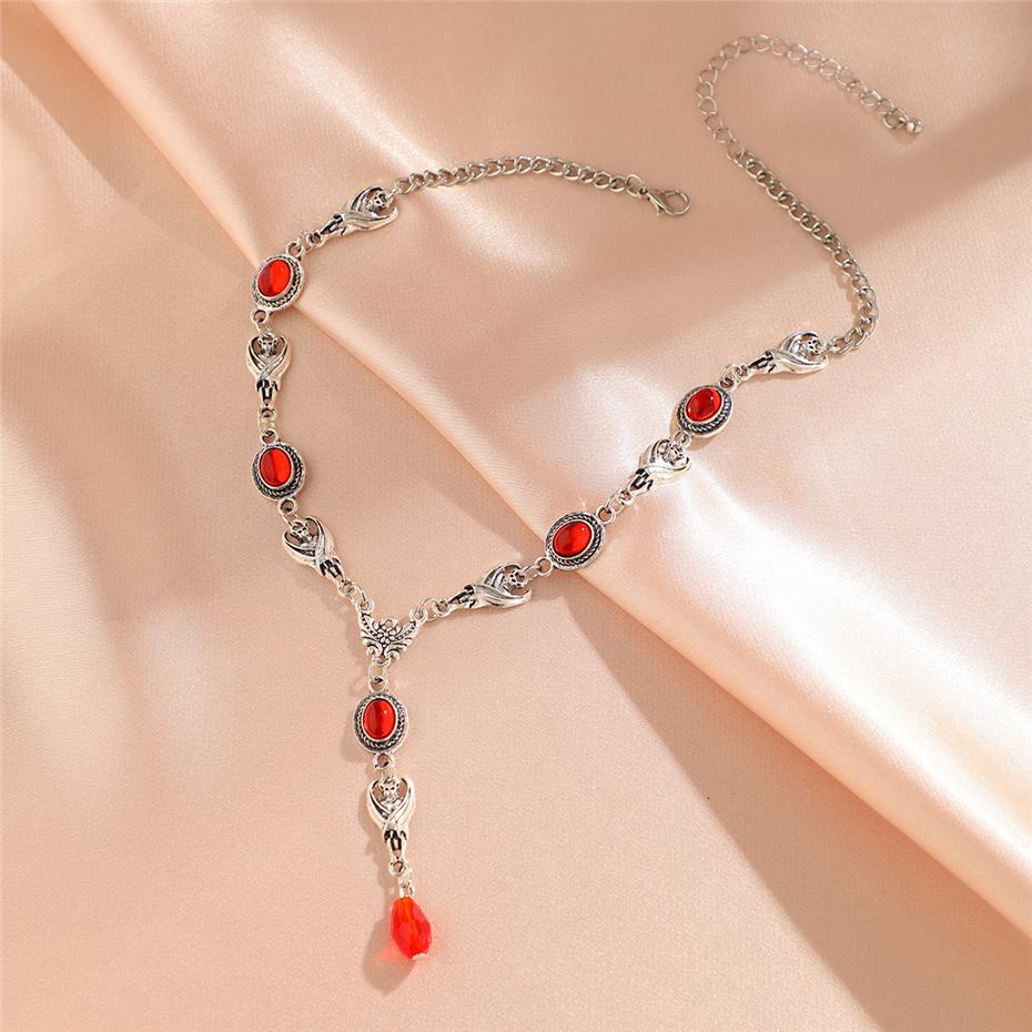 Goth Bat Water Drop Crystal Chain Necklace for Women Vintage Geometric Choker Y2K Halloween Jewelry Accessories