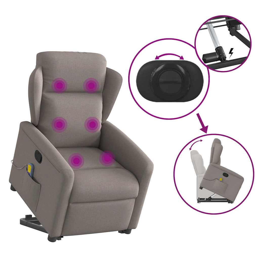 Massage Recliner with Rising Function Taupe Fabric