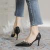 6268-A12 Pearl Hollow Single Shoes Women's Thin Heel Pointed Head Shallow Mouth Fashion High Heels Bridesmaid Shoes Banquet Wedding Shoes