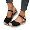 Große Farbabstimmung Tasche Kopf Hinten Leer Sandalen Keilabsatz Leichte Hanfseil Geflochtene Schnalle Plateau-Sandalen