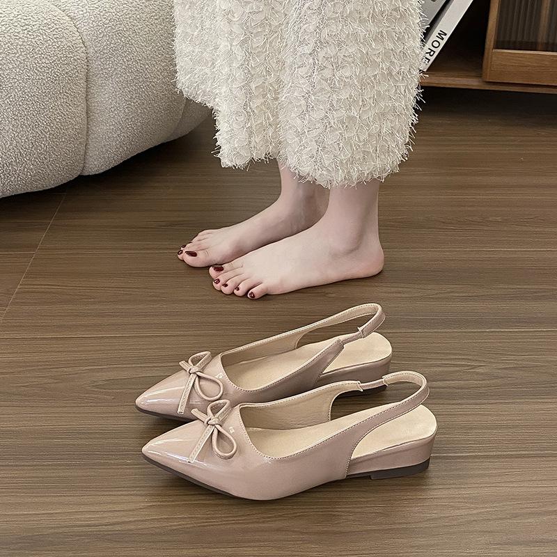 Pink Bag Head Sandals Women's 2025 New Bow Back Empty Fashion Versatile Pointed Single Shoes French Style