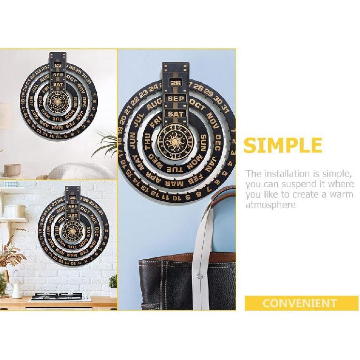 HOMSFOU Perpetual Calendar Pendant Wood Perpetual Wall Calendar Home Wall Calendar Circular Perpetual Wall Calendar Perpetual Calendar Wall Hanging