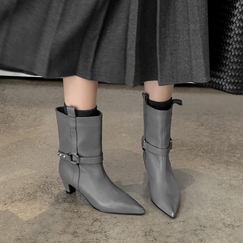 Womens Pointed Toe Chunky Heel Ankle Boots 5cm British Style Fashion Short Winter