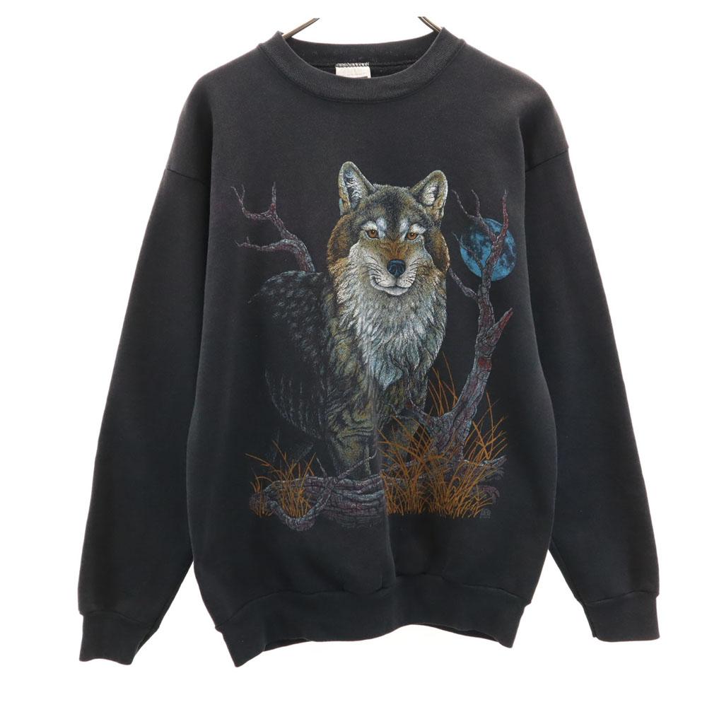 TULTEX 90s Old Print Long sleeve trainer L Black series sweat Men's Used