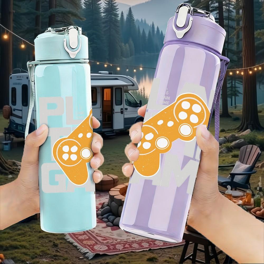 1PC Play The Game Controller 750ml Color Plastic Sports Water Bottle Leakproof Flip Straw Lid Suitable for Sports Office Home Use