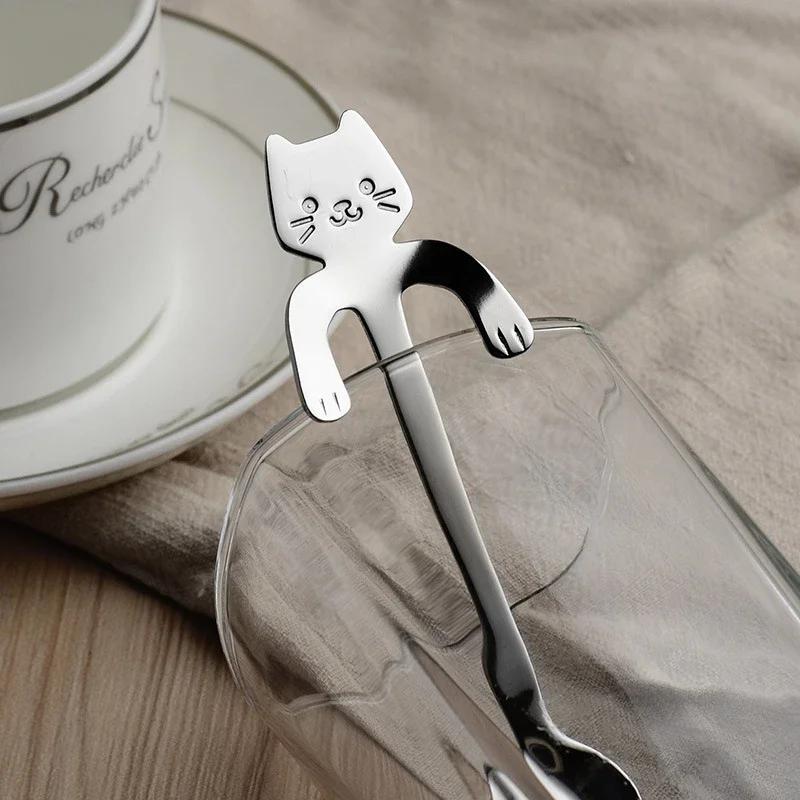 Stainless Steel Coffee Spoon Lovely Cute Cat Shape Teaspoon Dessert Snack Scoop Ice Cream Mini Spoons Tableware Kitchen Tools