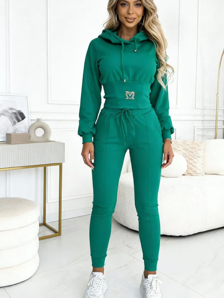 New Autumn Winter Waist Shaping Casual Sports Set with Hood Top and Pants Outfit