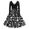 Women's Casual Fashion Long Sleeve Christmas Graphic Printed Vintage Long Dresses
