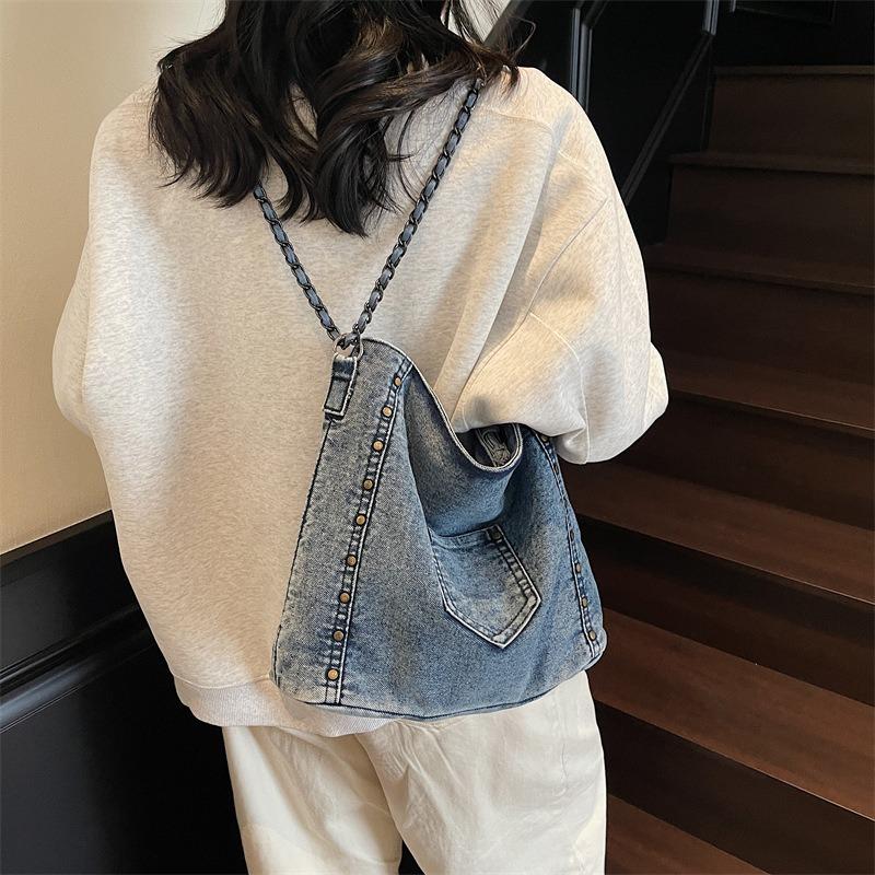 Denim Oblique Span Bag Women's New Casual Large-capacity College Student Class Commuting Shoulder Bag