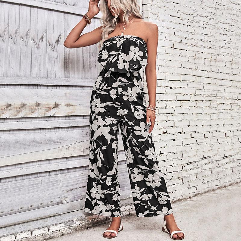 

YYFS женские модные повседневные повседневные брюки с цветочным принтом, летние весенние брюки без рукавов, комбинезоны и ромперы S чёрный