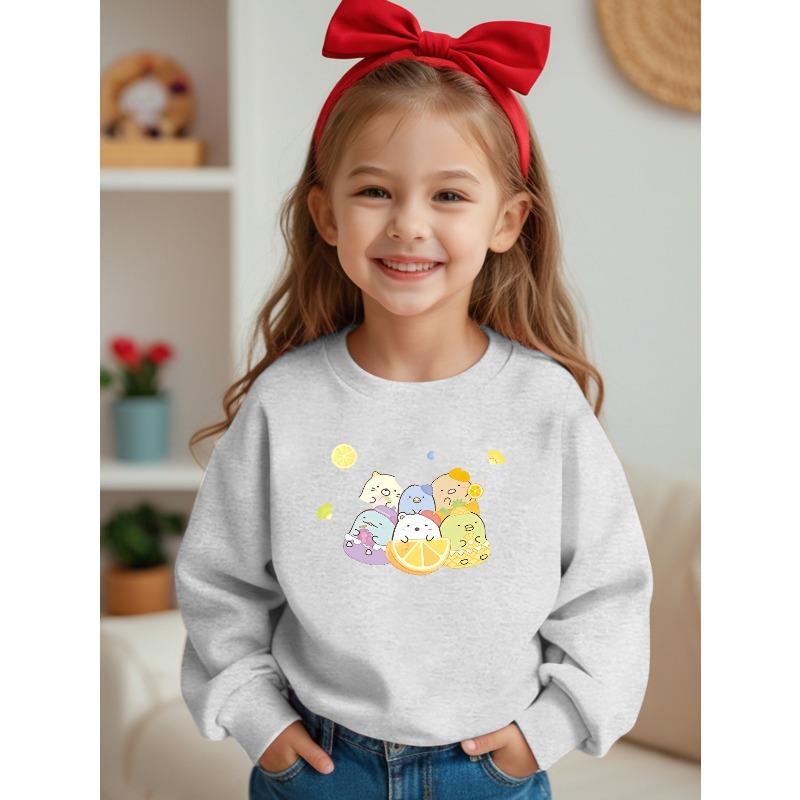 European Size Girls  Casual Fashion Round Neck Sweatshirt, Printed Sports Top Sweatshirt 110