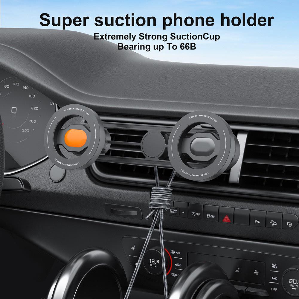 Dual Phone Holder: Magnetic Air Vent Clip for Two Devices Dual Magnetic Head + Adapter Rod + Air Vent Clip чёрный