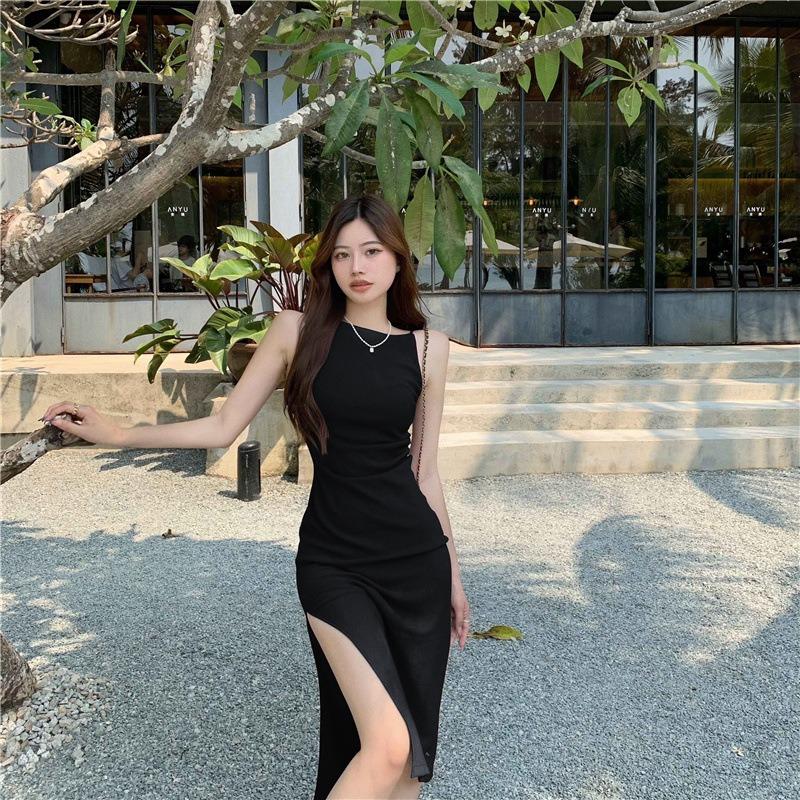 Dámské letní Retro Halter Temperament Elegantní šaty na jedno rameno