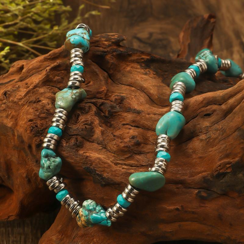 BLINGBAY Kadın Boncuklu Kolye Bohem Retro Etnik Turkuaz El Yapımı Boncuklu Ahşap Boncuklar Düzensiz Kolye Kız Doğum Günü Hediyesi