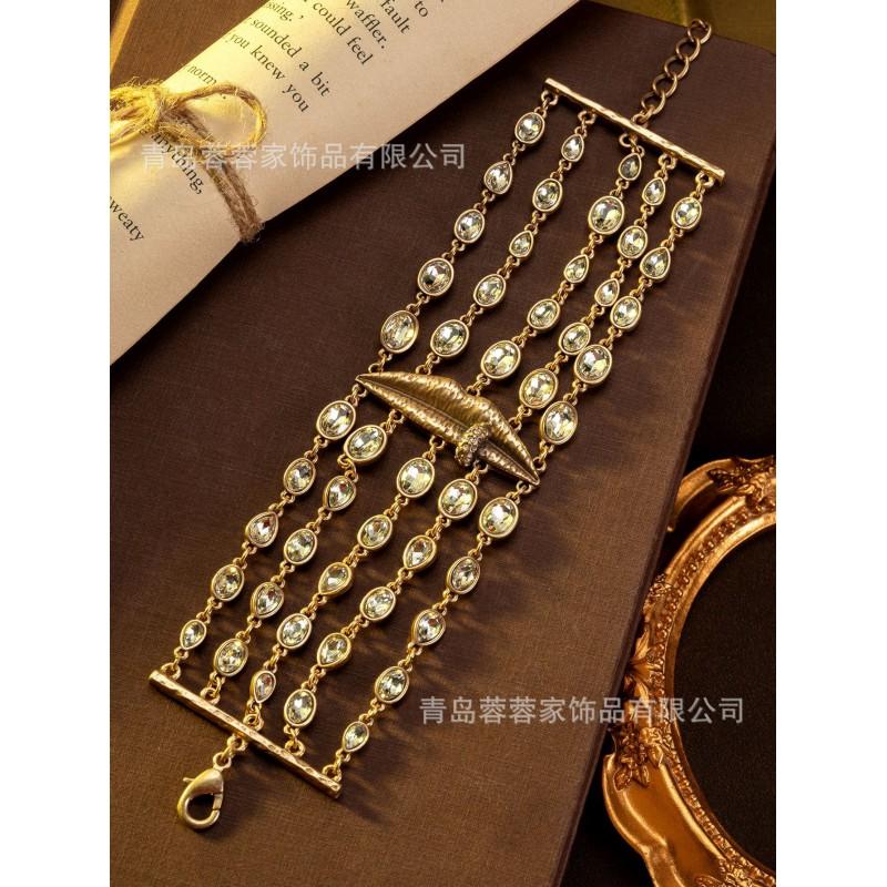 Cross Border Retro Fashion Exquisite Personality Temperament Exaggerated Versatile Gold Multi-layer Geometric Zircon Ball Bead Bracelet Accessories