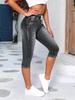Damen Mode Denim Jeans Shorts Kordelzug Hohe Taille Stretch Knielang Zerrissenes Loch Lässig Kurze Jeanshosen
