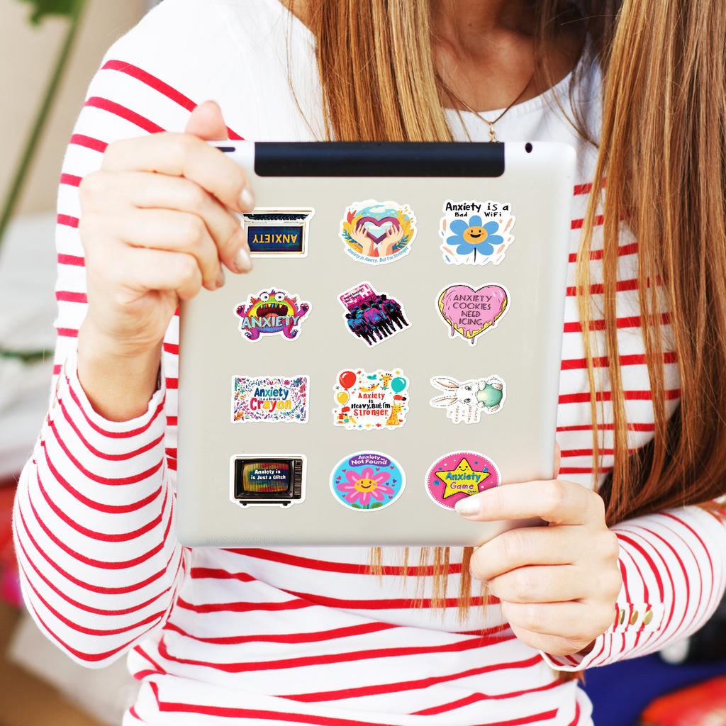 50PCS Anxiety Quote Cartoon Graffiti Stickers, English Anxiety-Themed Phrases Decorative Stickers