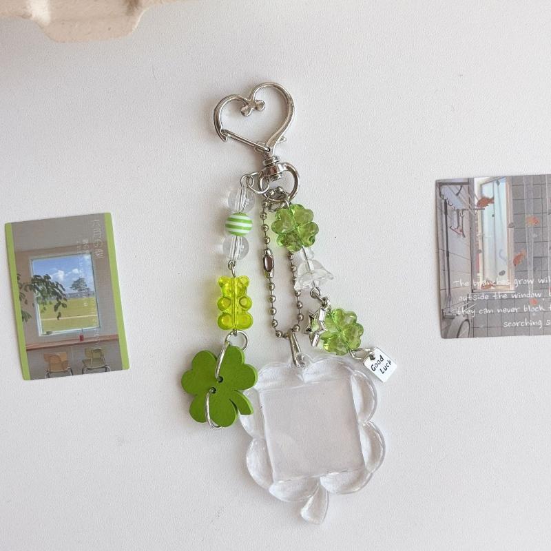 1Pcs Cute Bag Pendant Four-Leaf Clover Beaded Keychain For Women And Girls Lucky Star Wishing Bottle Phone Case Charms Decor