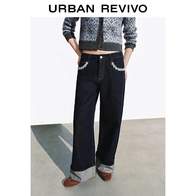 

UR 2025 Зимние женские ретро повседневные джинсы широкого кроя с отделкой 28