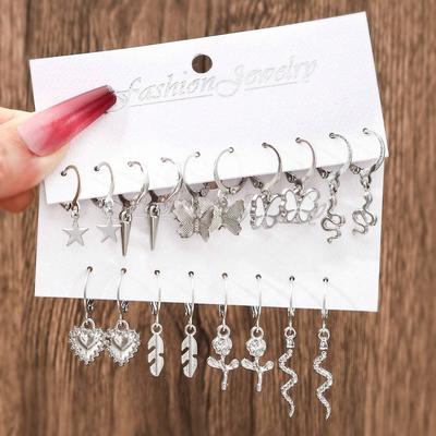 Hot-selling Ins Wind Five-pointed Star Love Snake Butterfly Rose Ear Buckle Set Simple Trend Earrings Pair