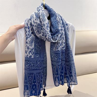 180*90cm Large Boho Scarf for Women Cotton Feel Lightweight Floral Printed Scarves Tassels Fashion Fringed Shawl Wraps