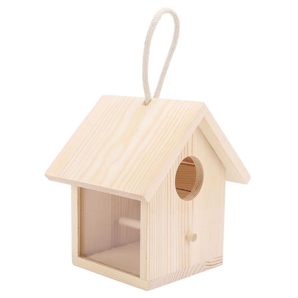 Zewnętrzny Drewniany Dom dla Ptaków z Przezroczystym Akrylowym Okienkiem Wiszący Zewnętrzny Drewniany Budka dla Ptaków ze Słupkiem do Ogrodu Patio