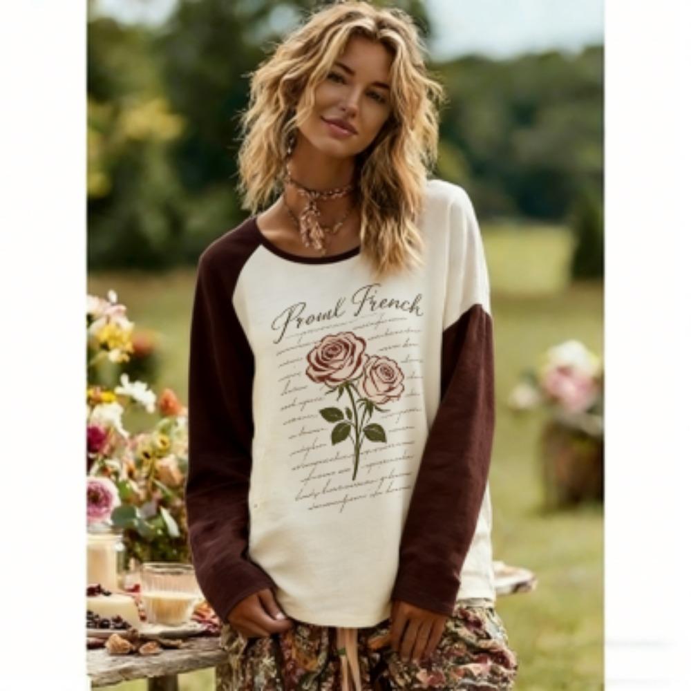 Europe America Rose Lavender Print Women s Tees Tops Fashion Street Women Long Sleeve Clothing Outdoor Casual T-shirt Pullover S