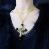 Retro Cross Pendant Multi-color Necklace for Sweaters Chain Jewelry Accessoy