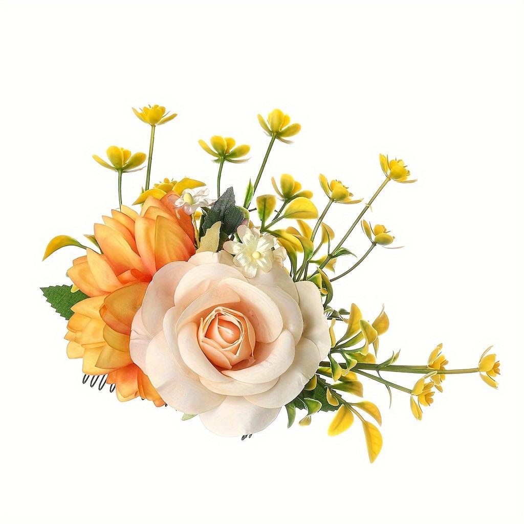 Elegant Floral Hair Comb for Women - Rustic Countryside Style, Vibrant Artificial Flowers, Scent-Free Fabric, Perfect for All Hair Types